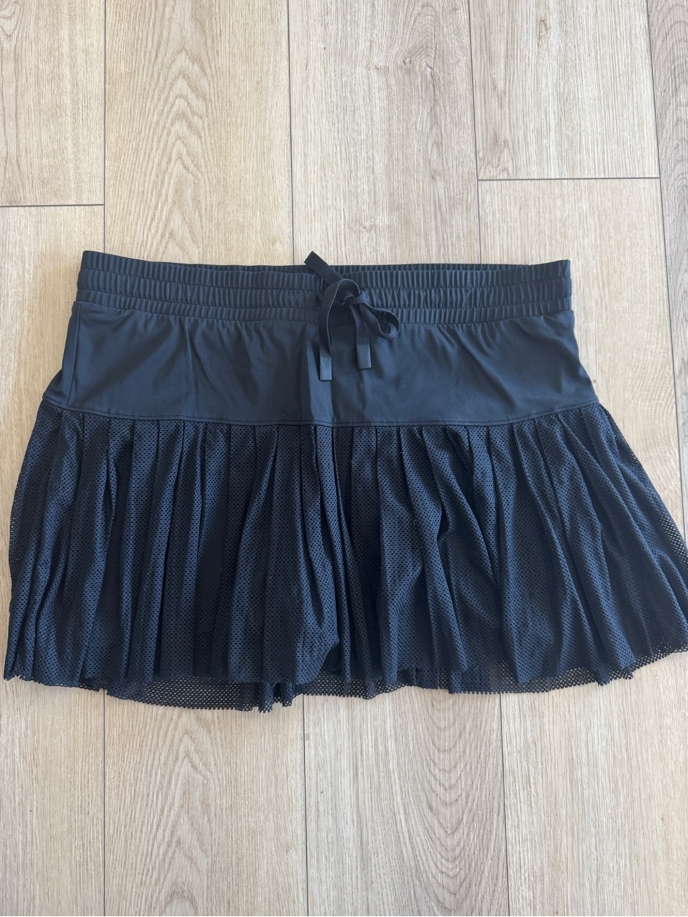 JoyLab Black Pleated Mesh Tennis Skort with Drawstring Waist